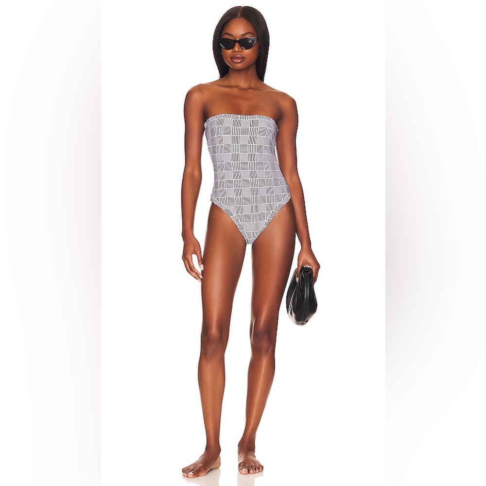NWT L*Space La Femme One-Piece Bitsy Swimsuit in Best I Ever Plaid Black Swim